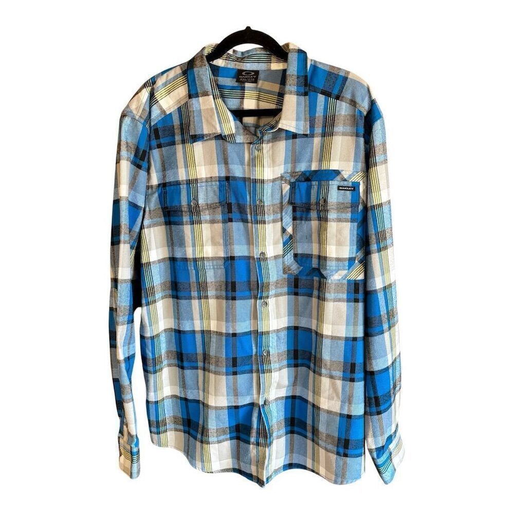 Oakley Men's‎ 2XL Blue Plaid Flannel Button-Up Shirt Long Sleeve Therma Guage